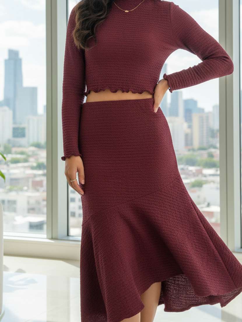 women solid top and skirt co-ord set - 22230917 -  Standard Image - 4