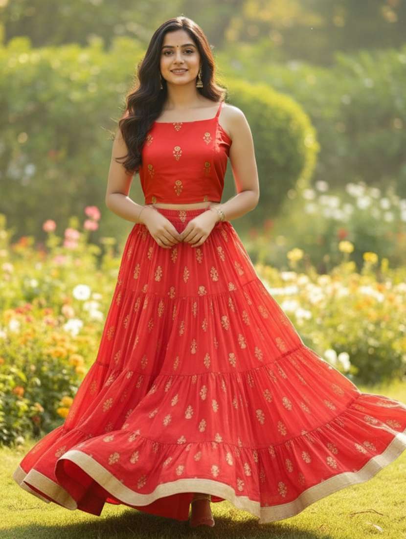 women foil print top and skirt co-ord set - 22230918 -  Standard Image - 1