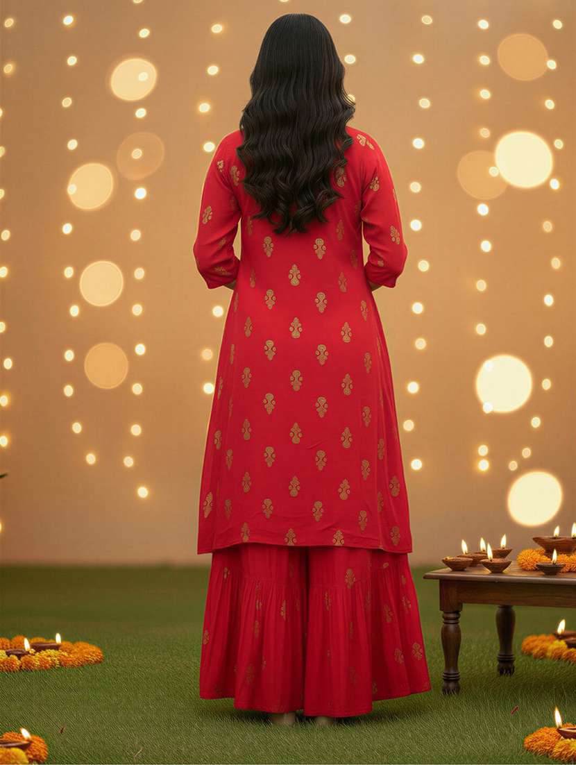 women foil print three quarter sleeve co-ord set - 22230921 -  Standard Image - 4