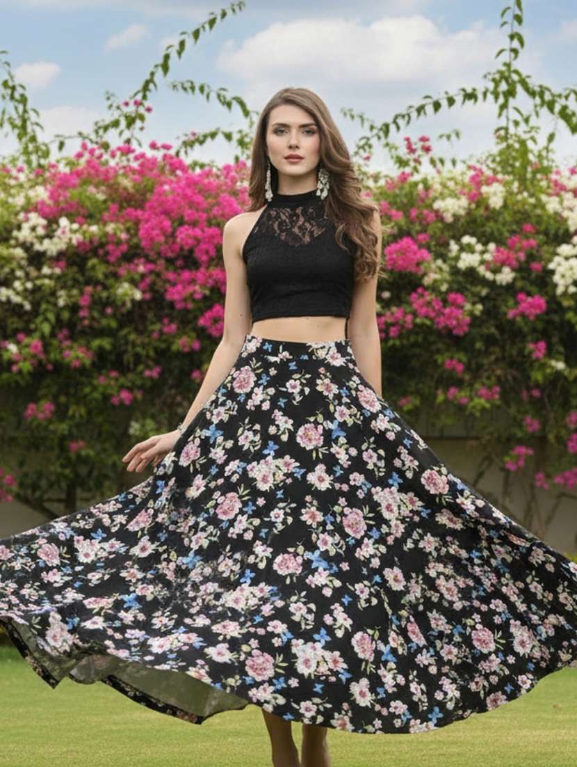 women floral print flared maxi skirt - 22230927 -  Standard Image - 1