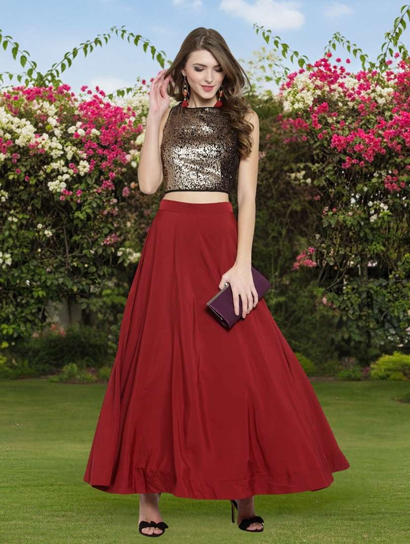 women solid high rise flared skirt