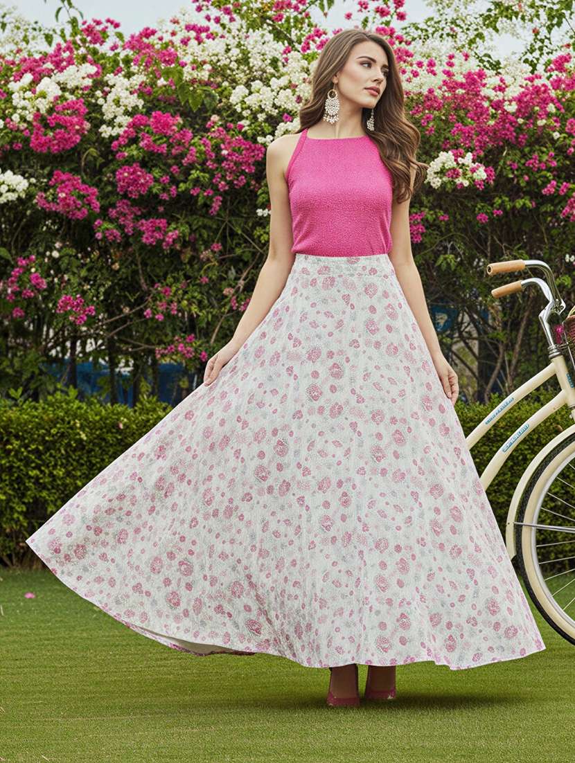 women floral print high rise flared skirt