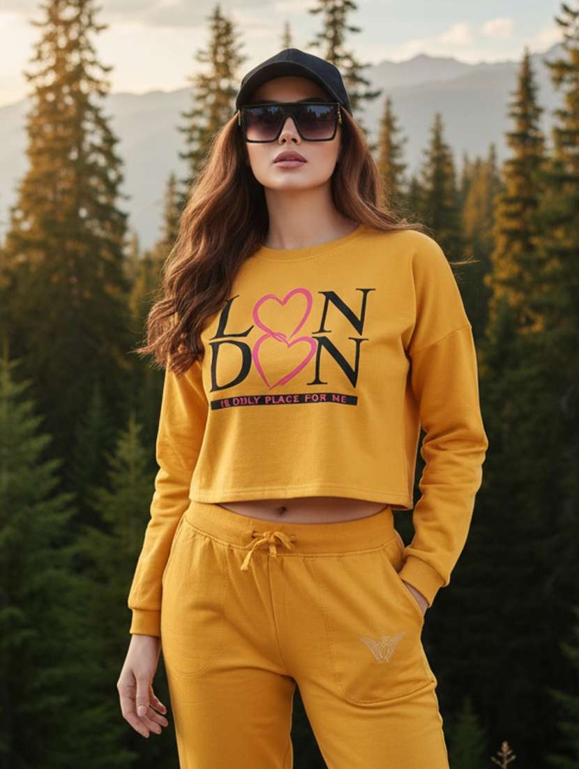 women printed long sleeve crop sweatshirt
