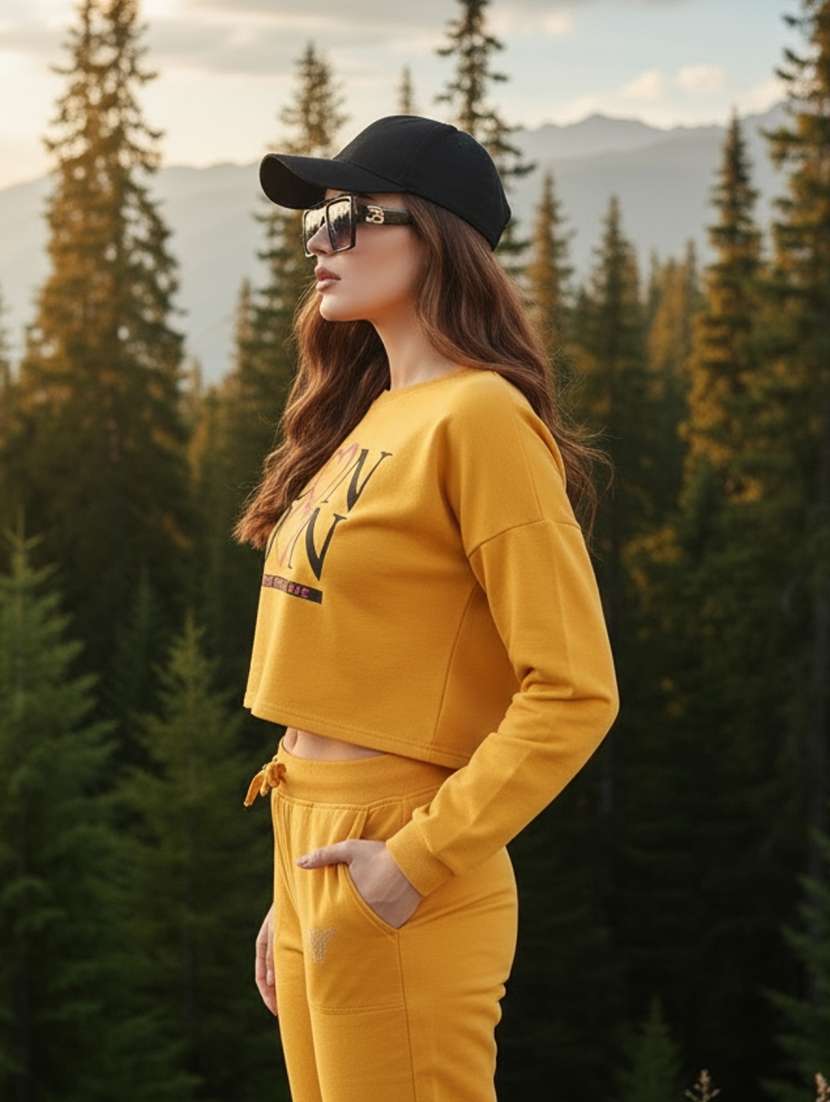 women printed long sleeve crop sweatshirt - 22230944 -  Standard Image - 1