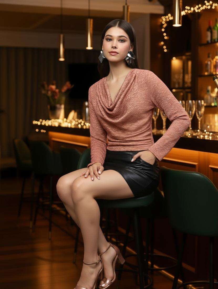 women solid cowl neck long sleeve top - 22231080 -  Standard Image - 4