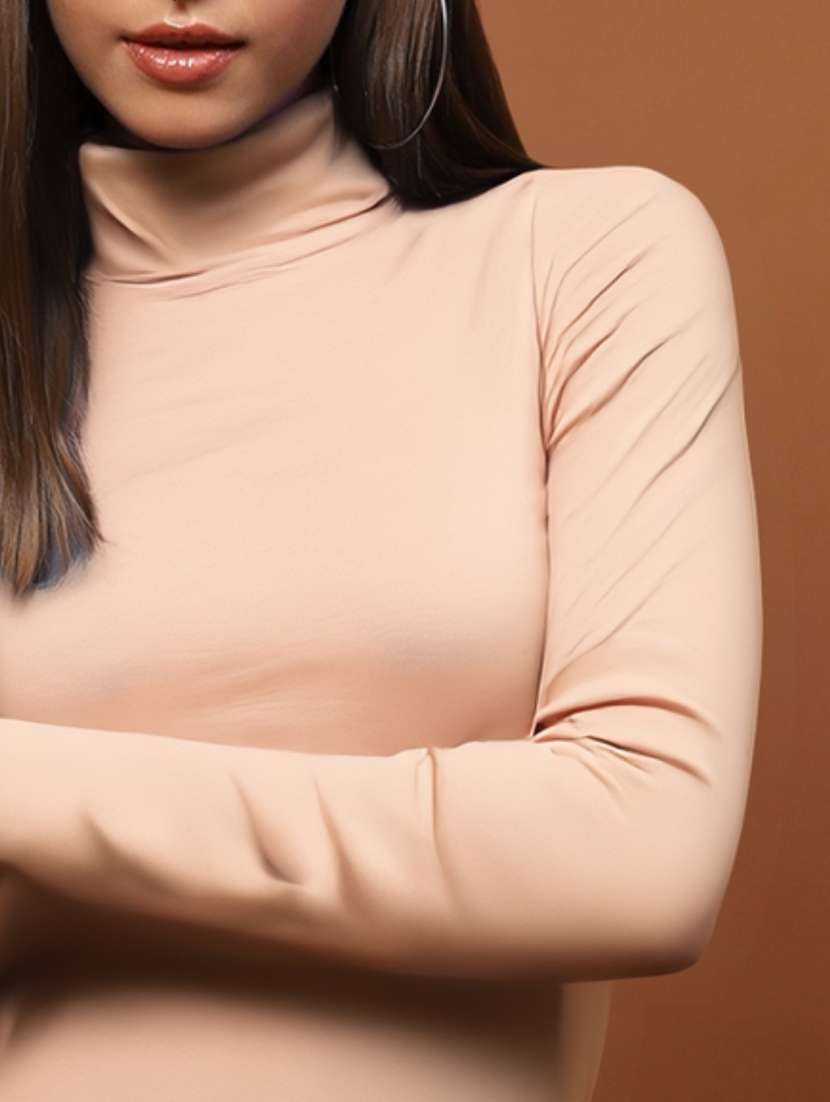 women solid high neck long sleeve top - 22231082 -  Standard Image - 4