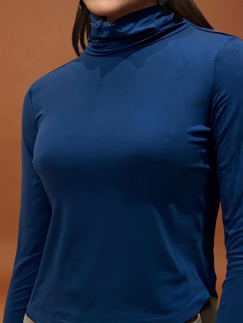 women solid high neck long sleeve top - 22231084 -  Standard Image - 4