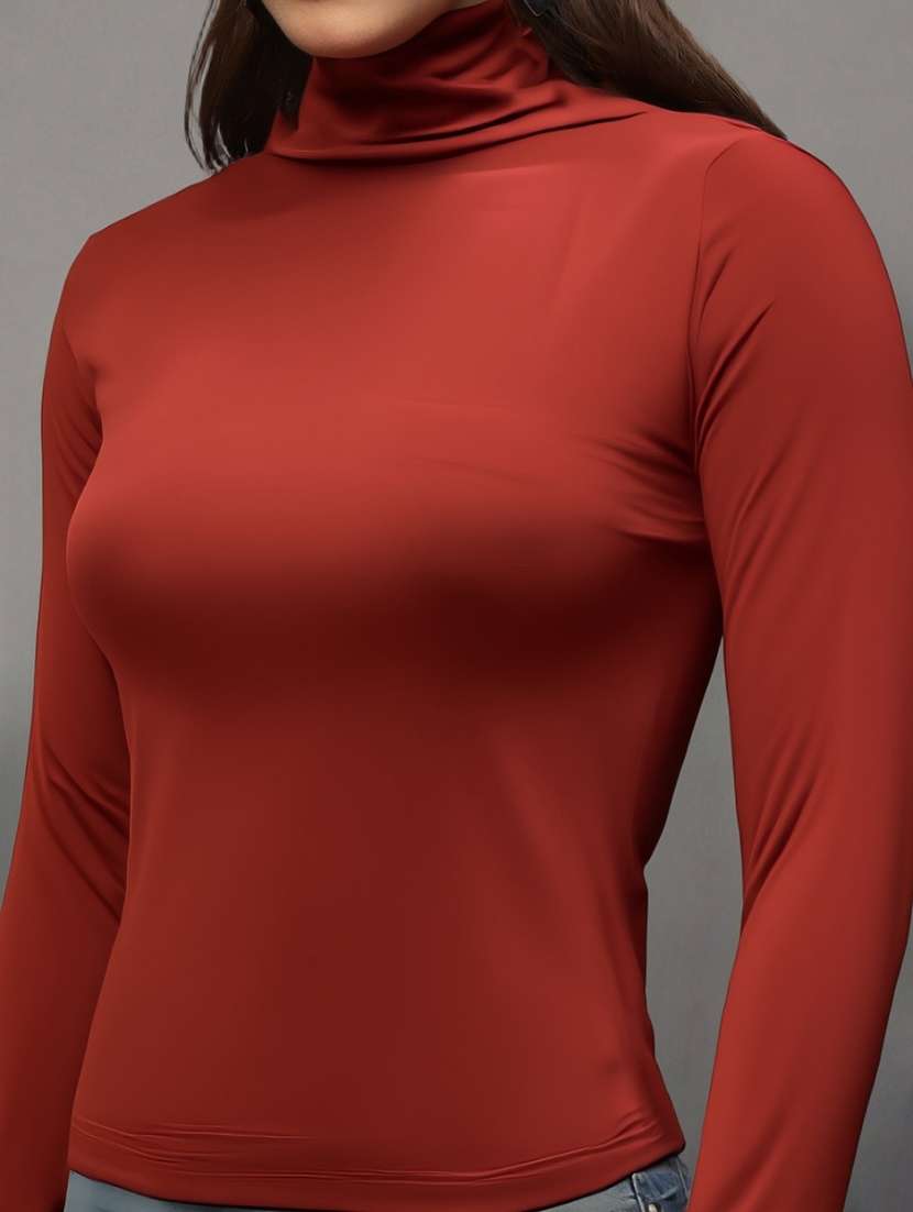 women solid high neck long sleeve top - 22231086 -  Standard Image - 4