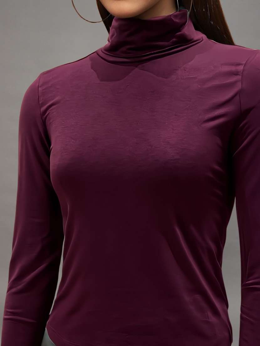 women solid high neck long sleeve top - 22231087 -  Standard Image - 4