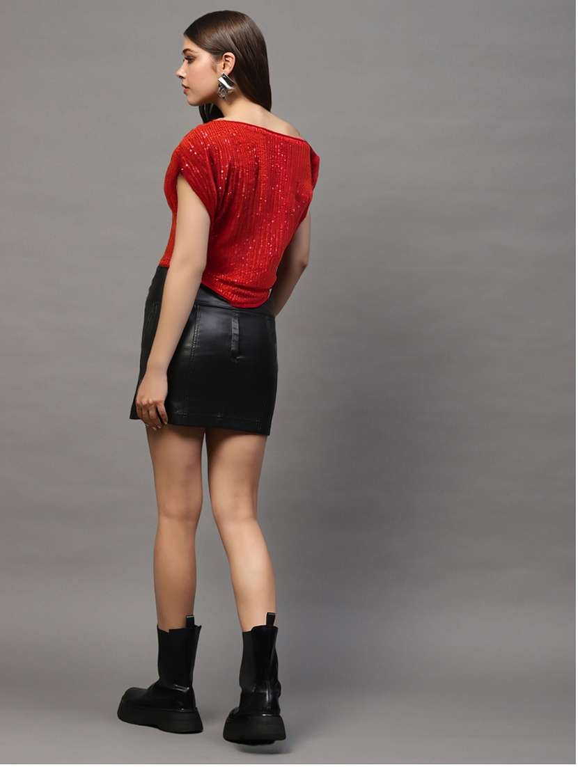 women sequined single shoulder ruched top - 22231099 -  Standard Image - 4