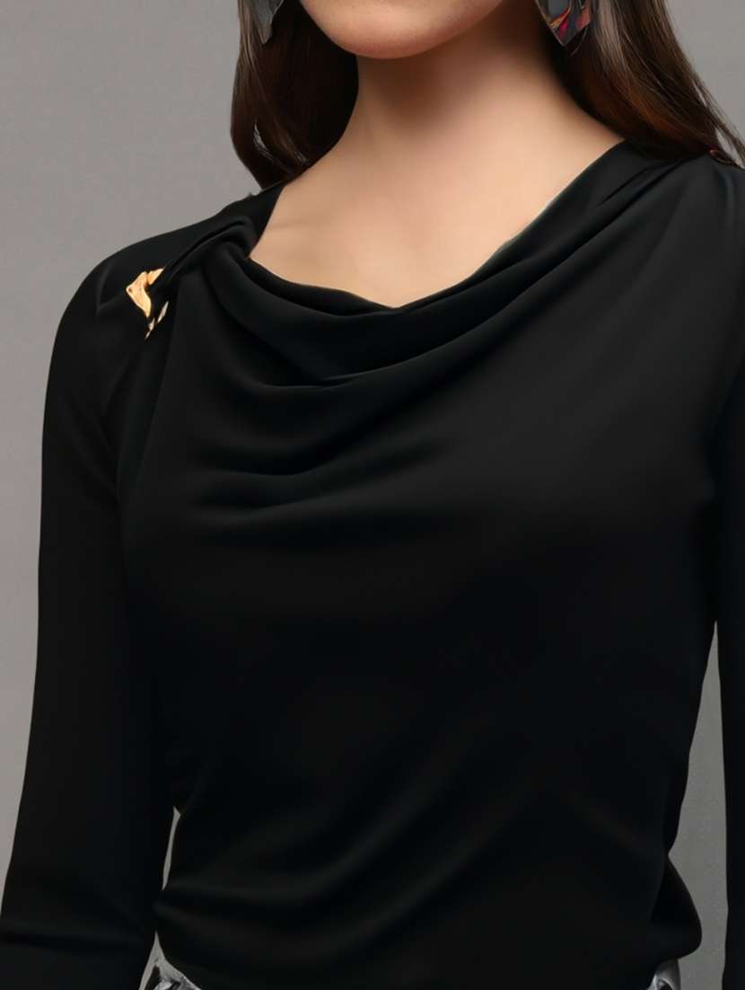 women solid cowl neck long sleeve top - 22231101 -  Standard Image - 4