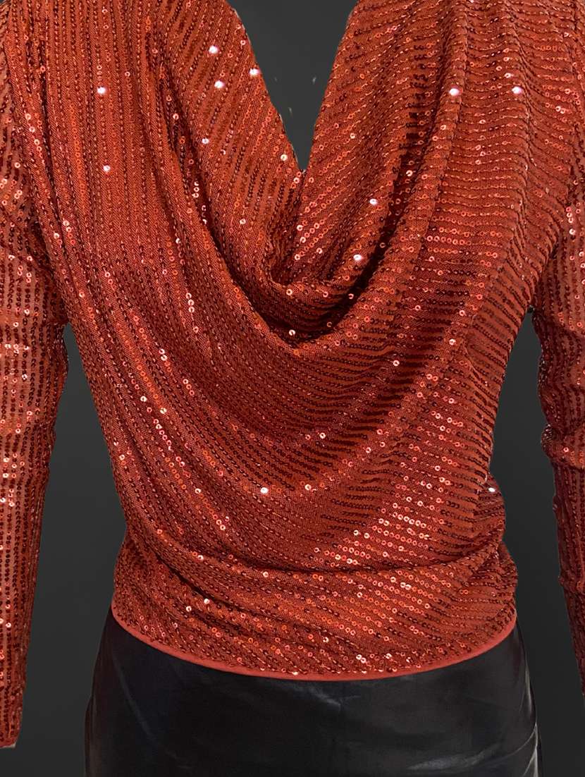 women sequined cowl neck long sleeve top - 22231113 -  Standard Image - 4