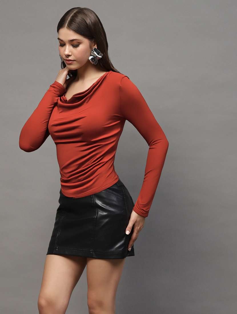 women solid cowl neck long sleeve top - 22231116 -  Standard Image - 1