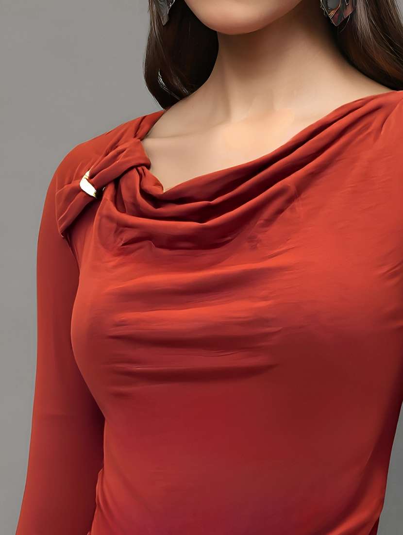 women solid cowl neck long sleeve top - 22231116 -  Standard Image - 4