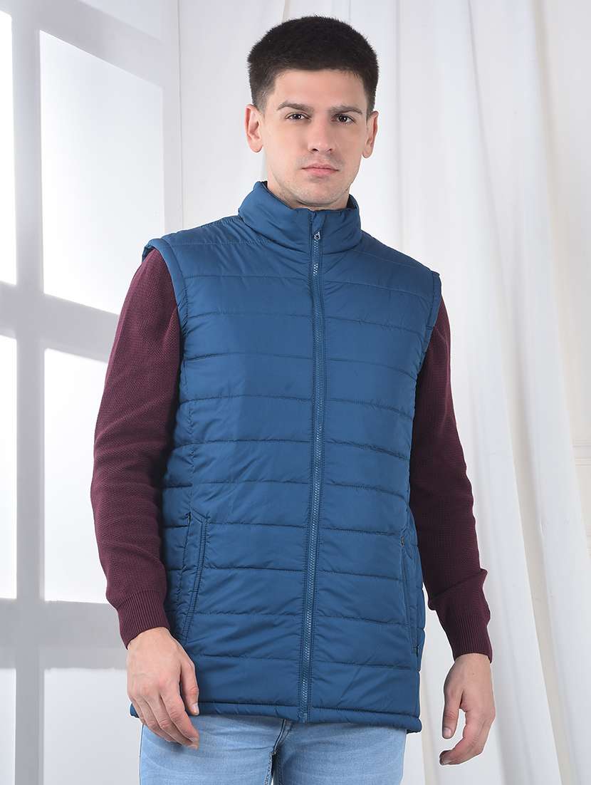 men solid stand collar sleeveless puffer jacket - 22231125 -  Standard Image - 1