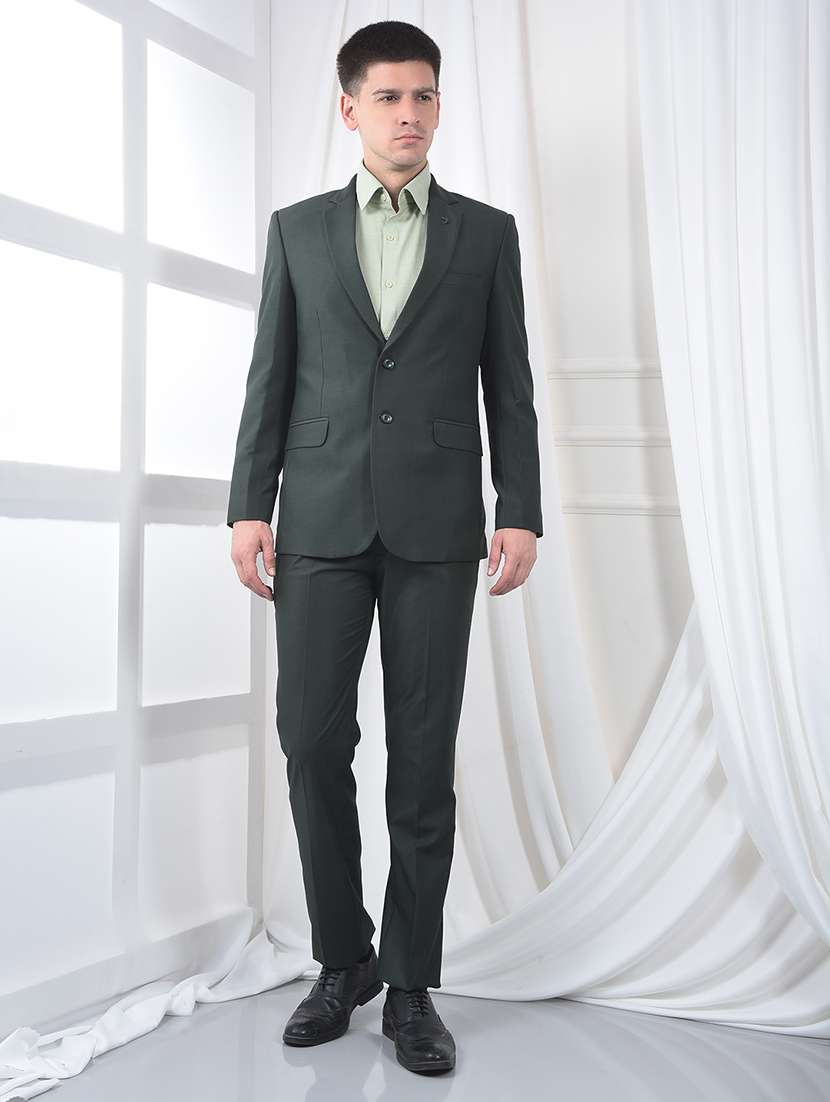 men solid lapel collar single breasted suit - 22231135 -  Standard Image - 1