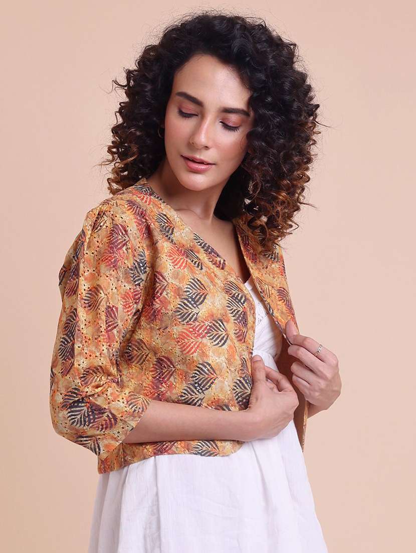 women printed three quarter sleeve crop jacket - 22231136 -  Standard Image - 1