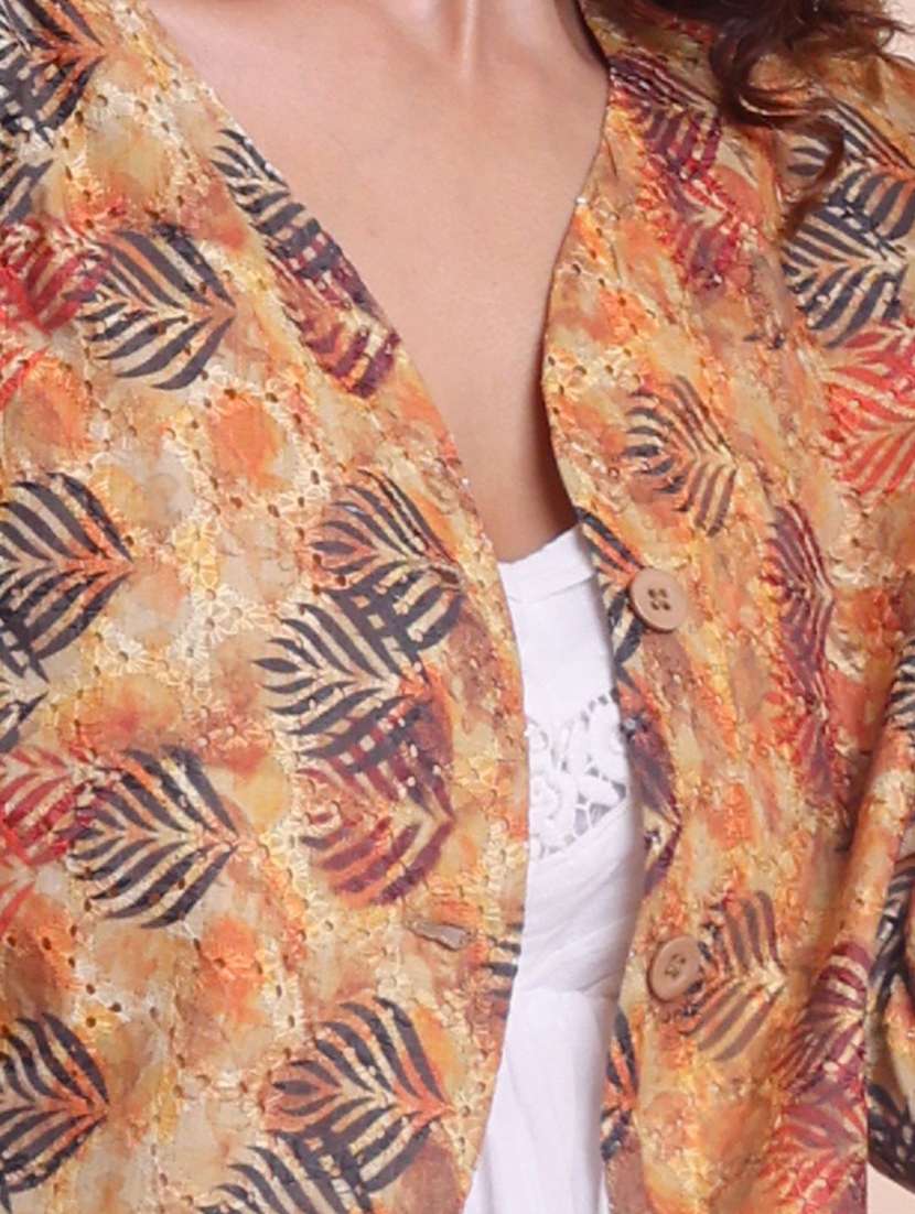 women printed three quarter sleeve crop jacket - 22231136 -  Standard Image - 4