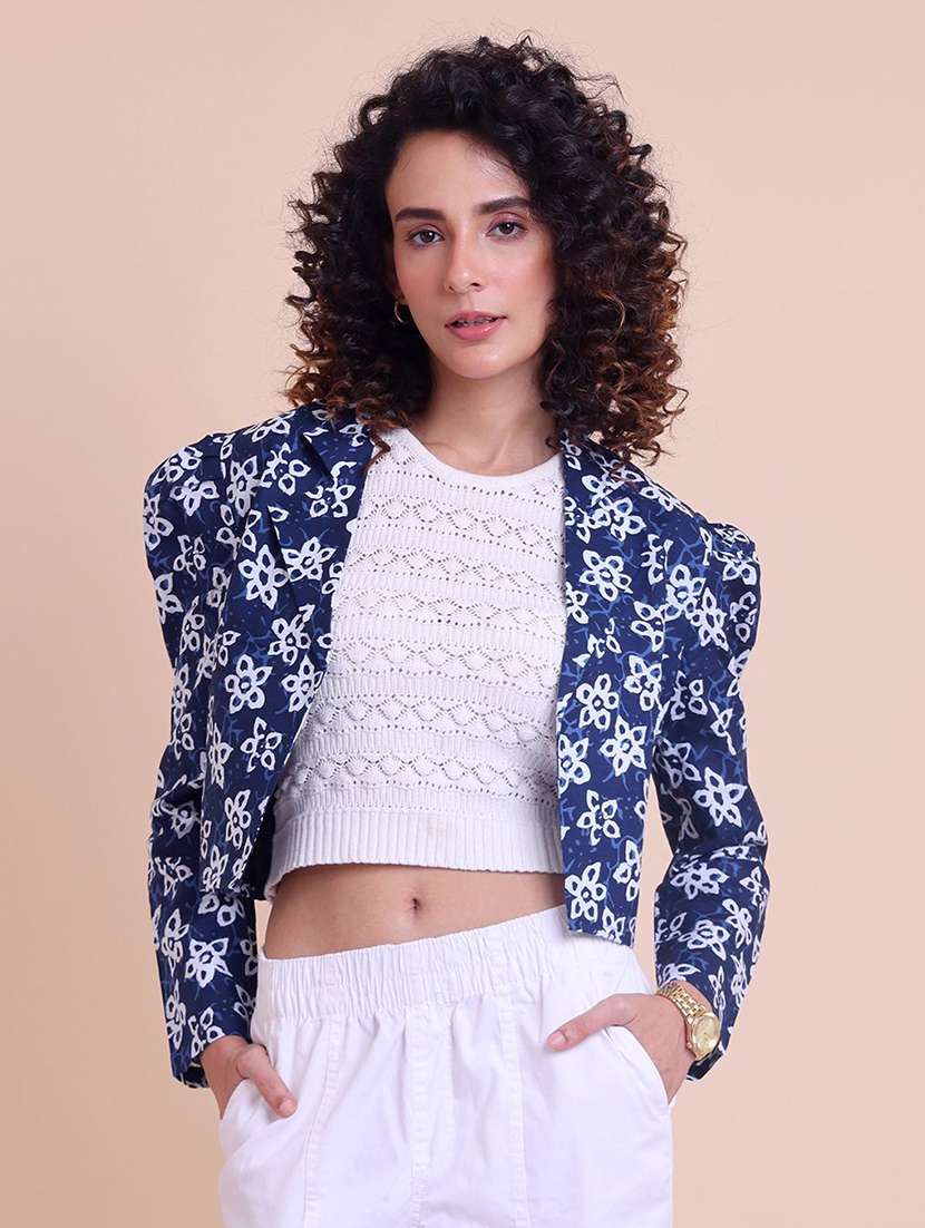 women printed puff sleeve crop ethnic acket - 22231137 -  Standard Image - 1