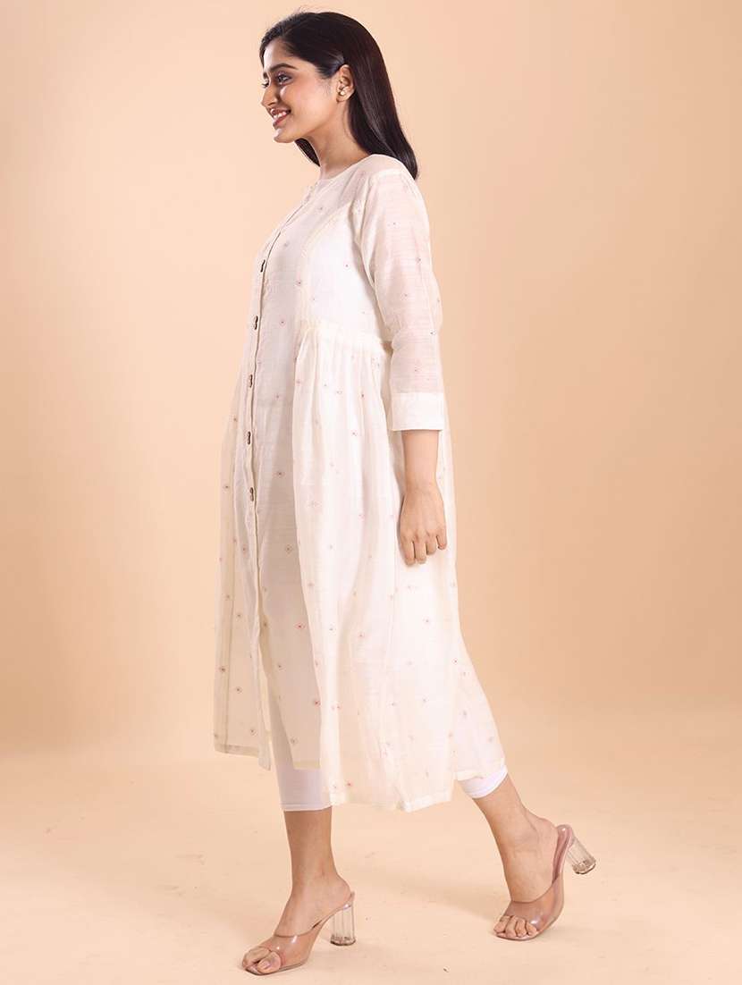 women self design three quarter sleeve a-line kurta - 22231140 -  Standard Image - 1