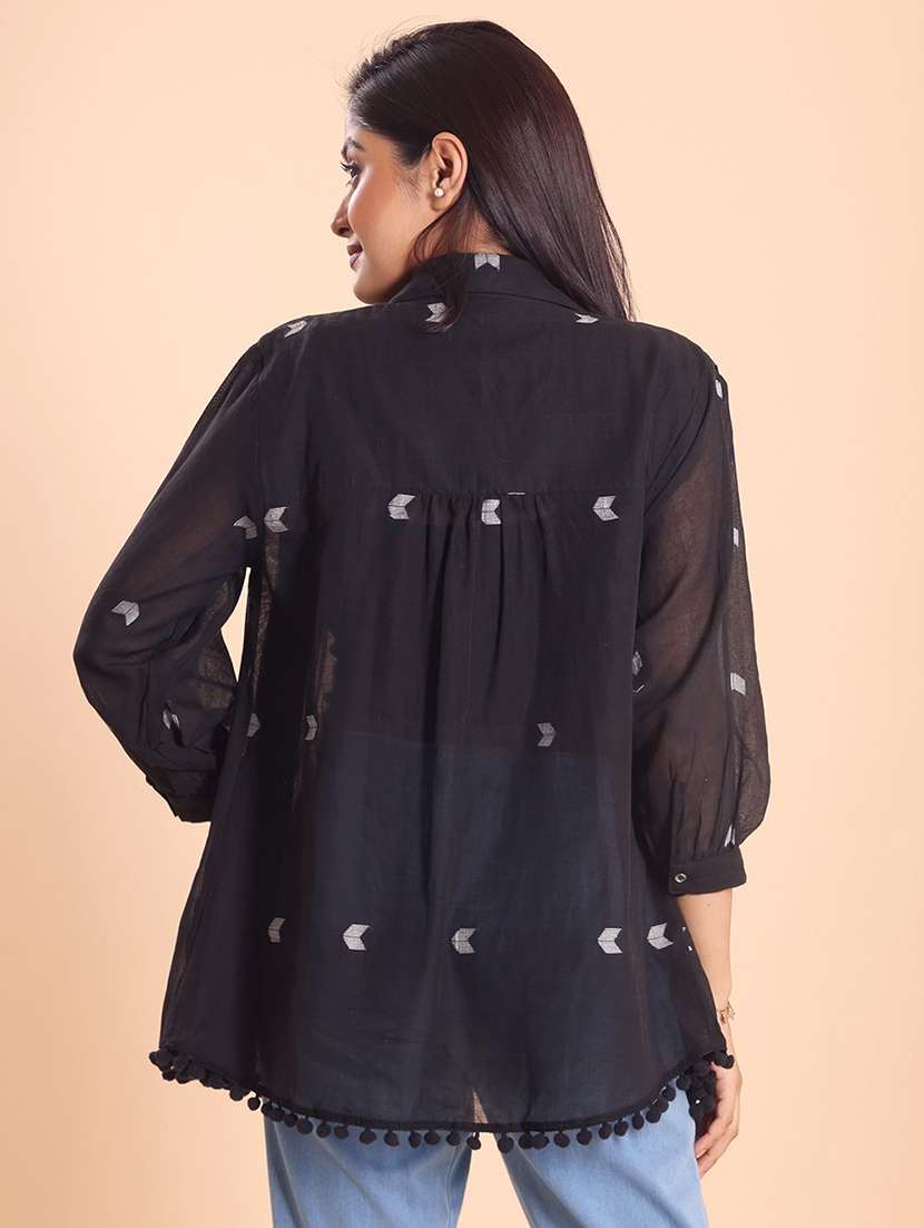 women self design three quarter sleeve relaxed fit shirt - 22231255 -  Standard Image - 4