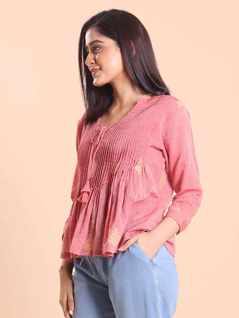 women self design three quarter sleeve ethnic top - 22231256 -  Standard Image - 1