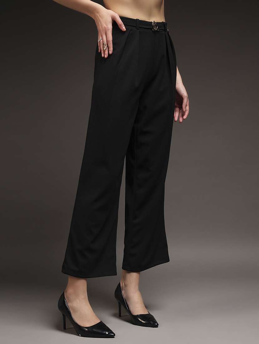 women solid high rise straight trouser - 22231265 -  Standard Image - 1
