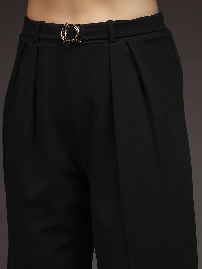 women solid high rise straight trouser - 22231265 -  Standard Image - 4