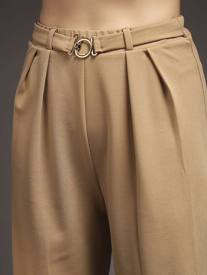 women solid high rise straight trouser - 22231266 -  Standard Image - 4