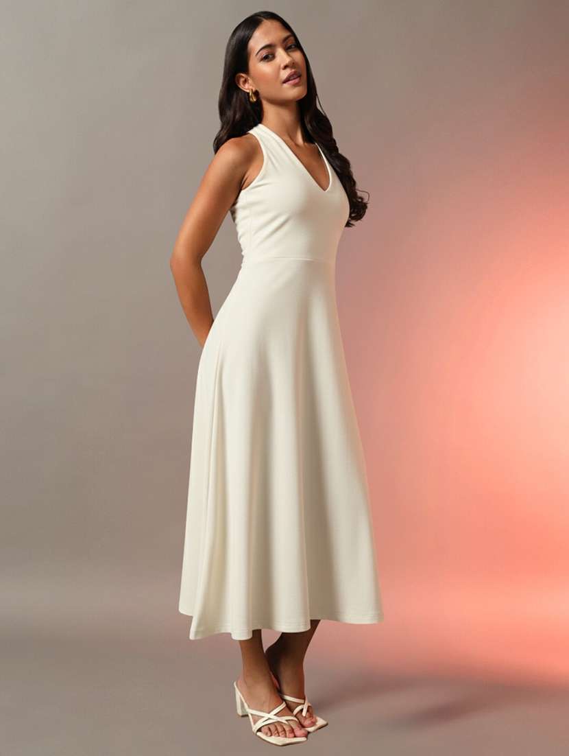women solid halter neck fit and flare dress - 22231269 -  Standard Image - 1