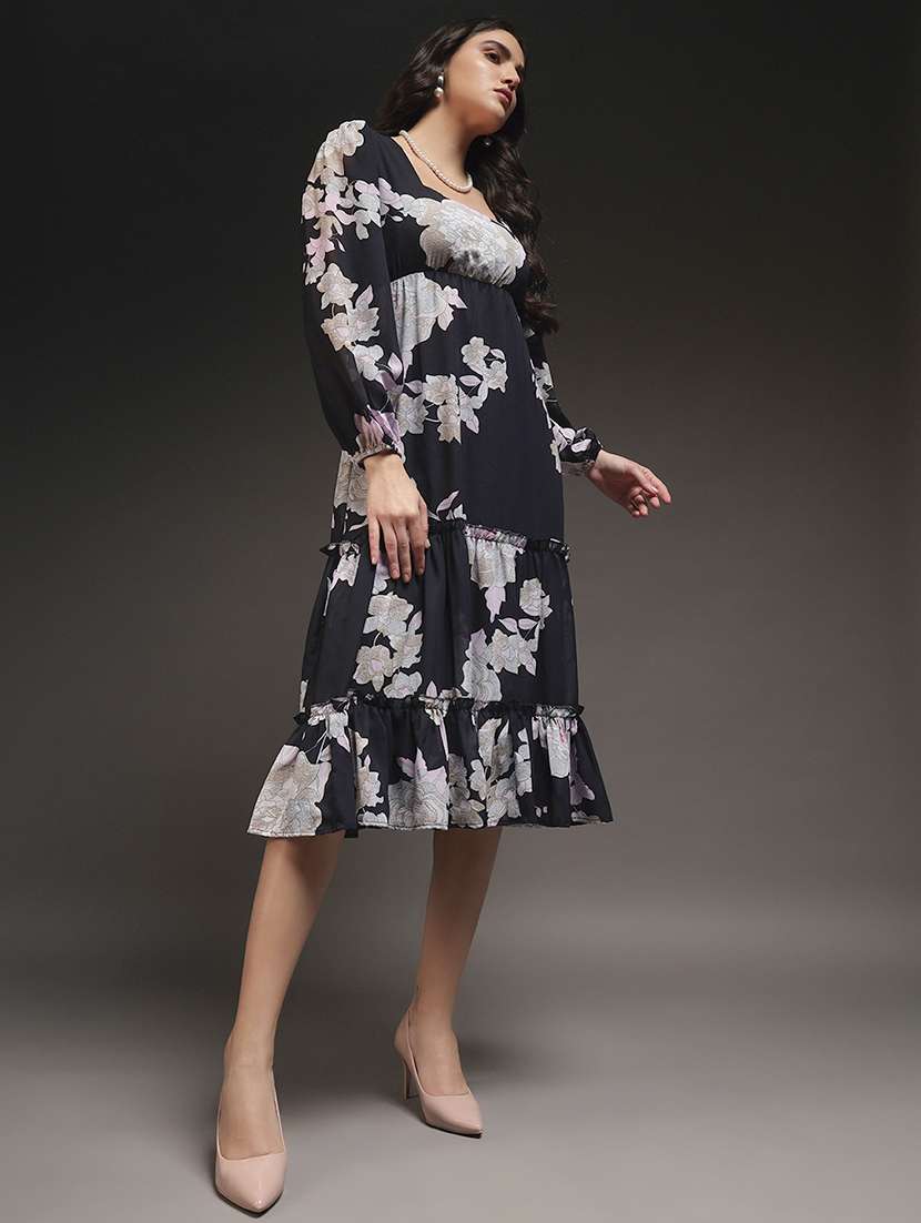 women printed square neck tiered dress - 22231275 -  Standard Image - 1