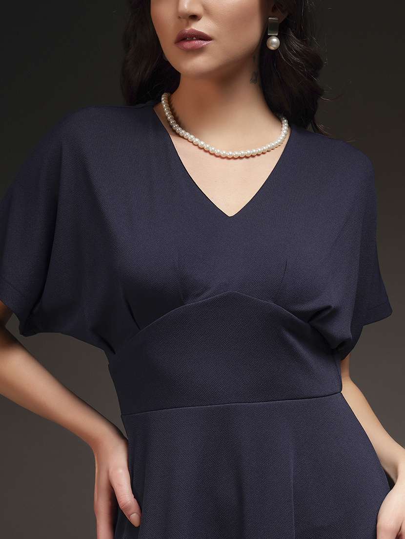 women solid v neck fit and flare dress - 22231276 -  Standard Image - 4