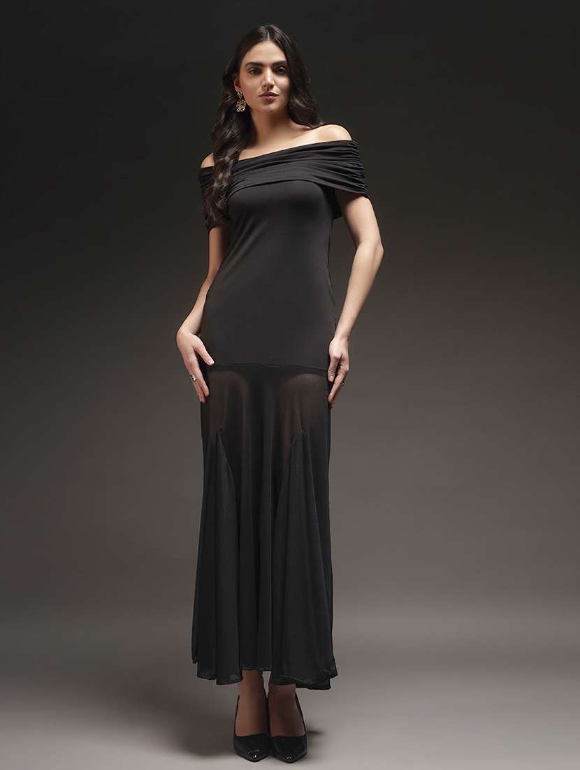 women solid off shoulder tiered dress
