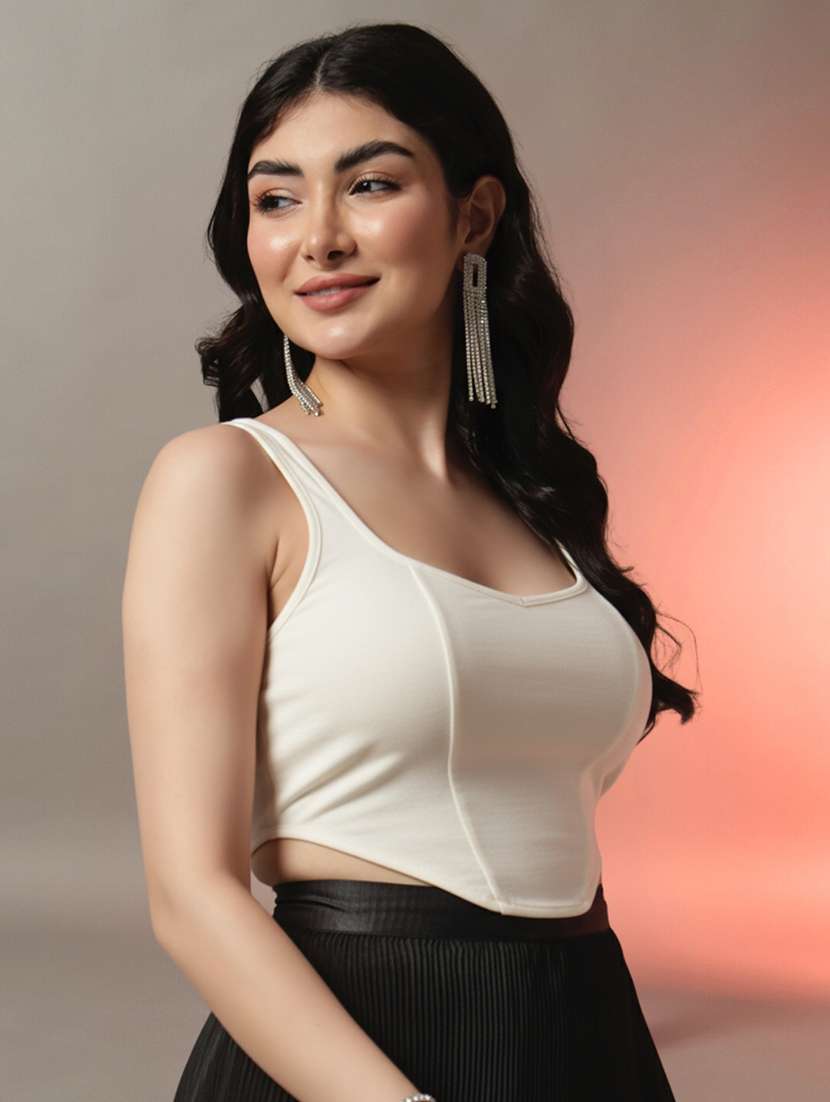 women solid shoulder strap corset top - 22231282 -  Standard Image - 1