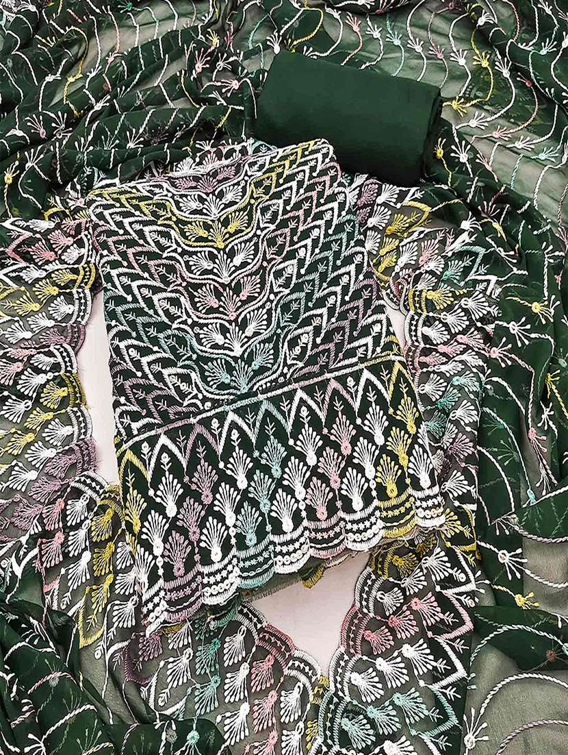 women solid with work unstitched suit set