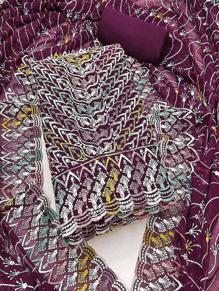 women solid with work unstitched suit set