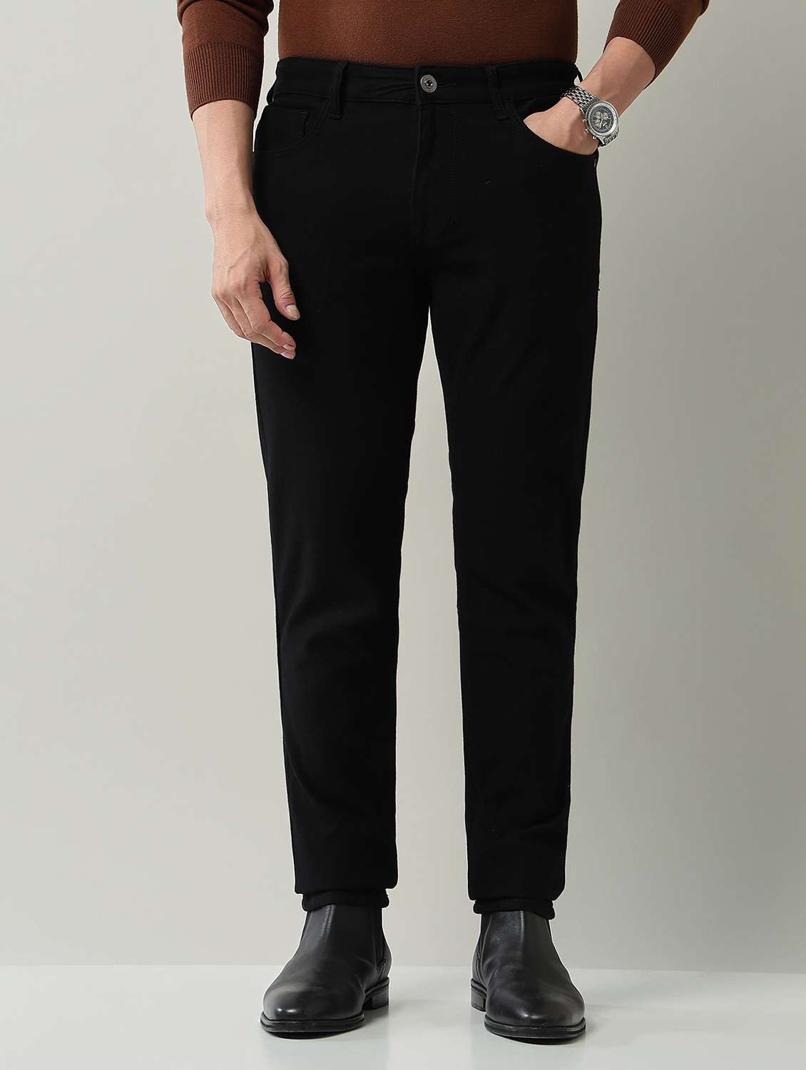 men plain high rise full length jeans - 22231385 -  Standard Image - 1