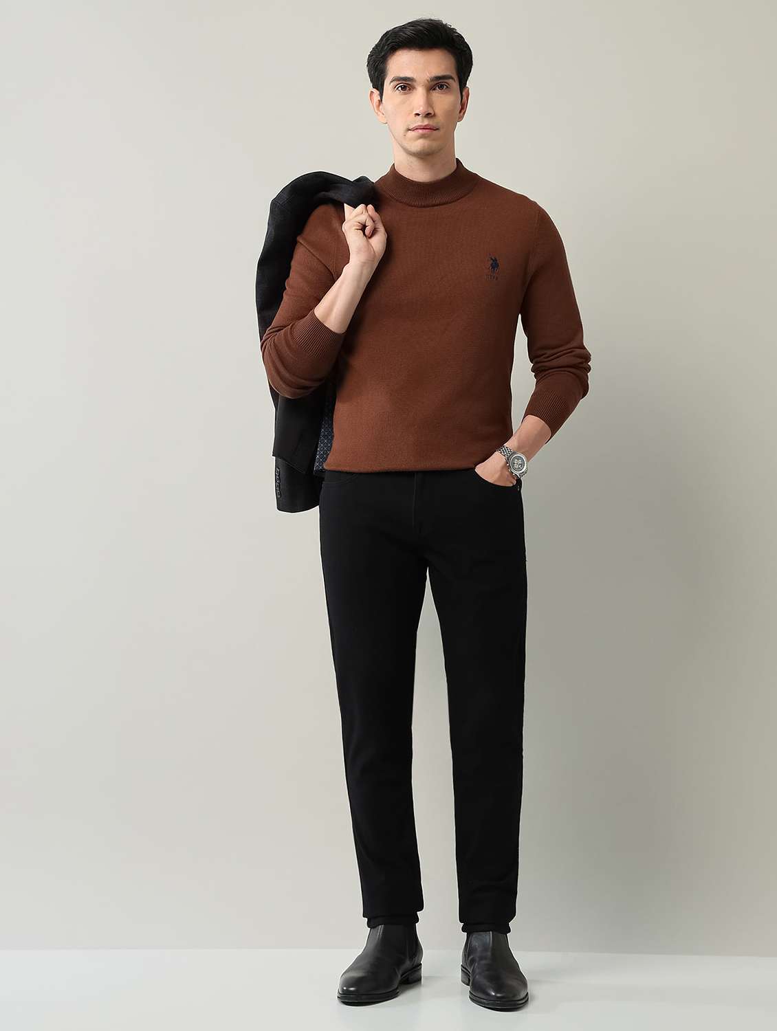 men plain high rise full length jeans - 22231385 -  Standard Image - 4