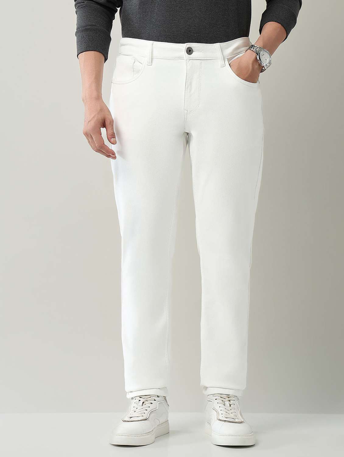 men plain high rise full length jeans - 22231388 -  Standard Image - 1