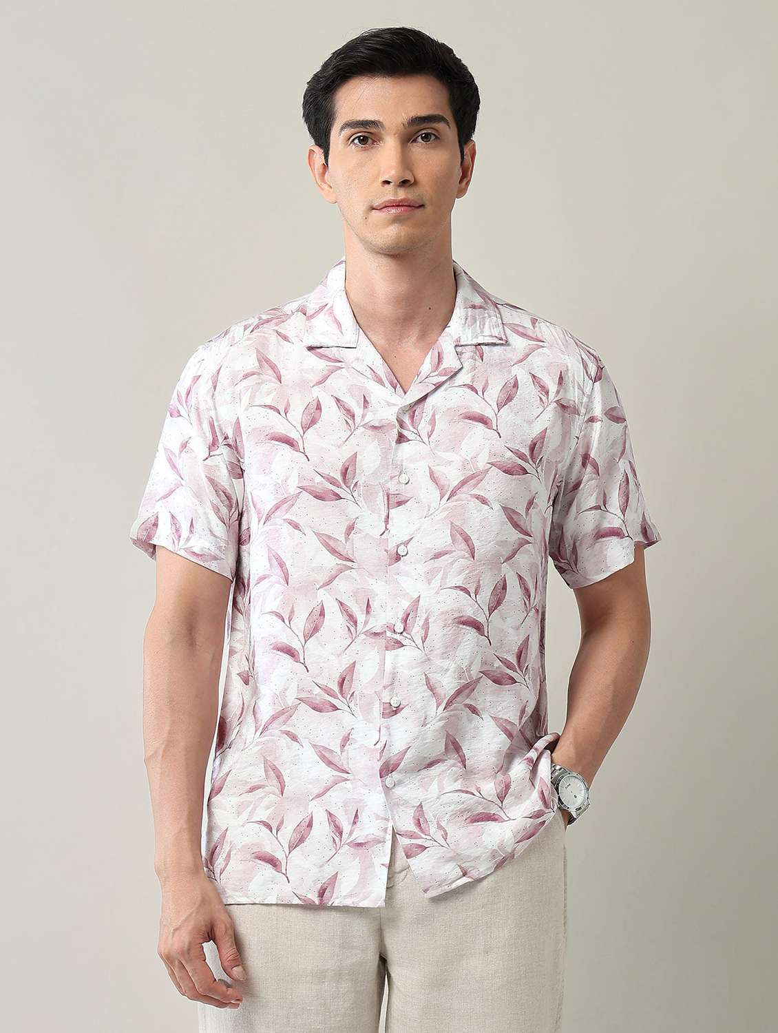 men printed short sleeve regular fit casual shirt - 22231401 -  Standard Image - 1