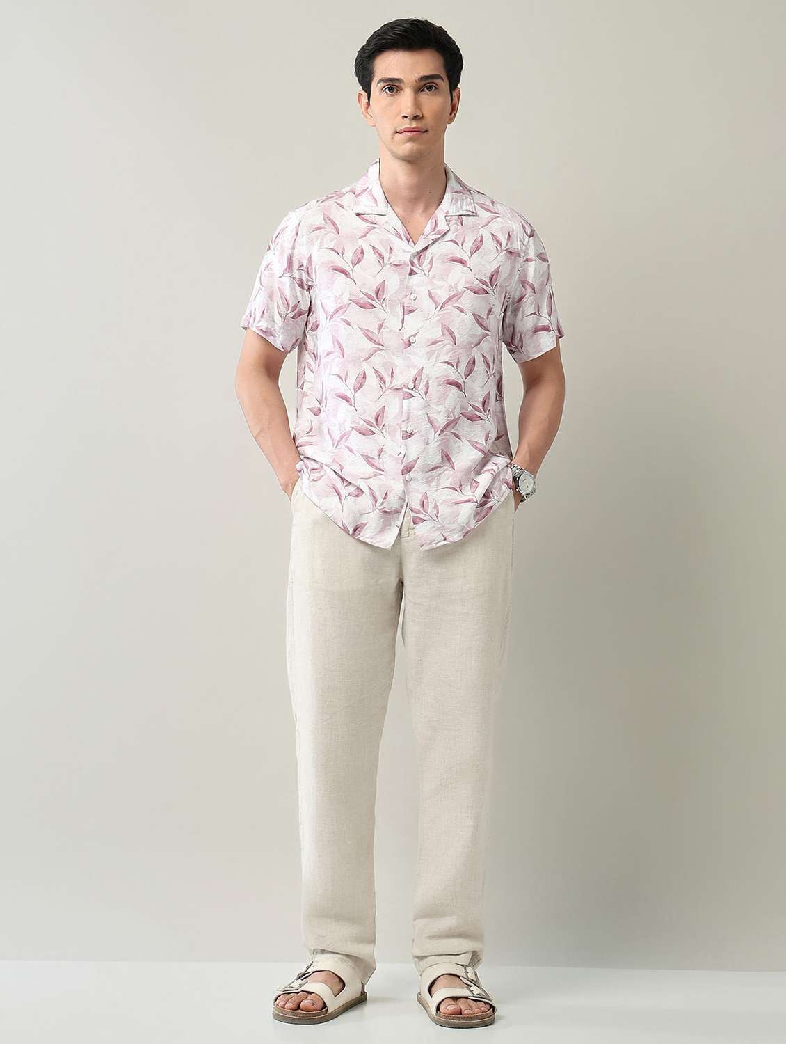 men printed short sleeve regular fit casual shirt - 22231401 -  Standard Image - 4