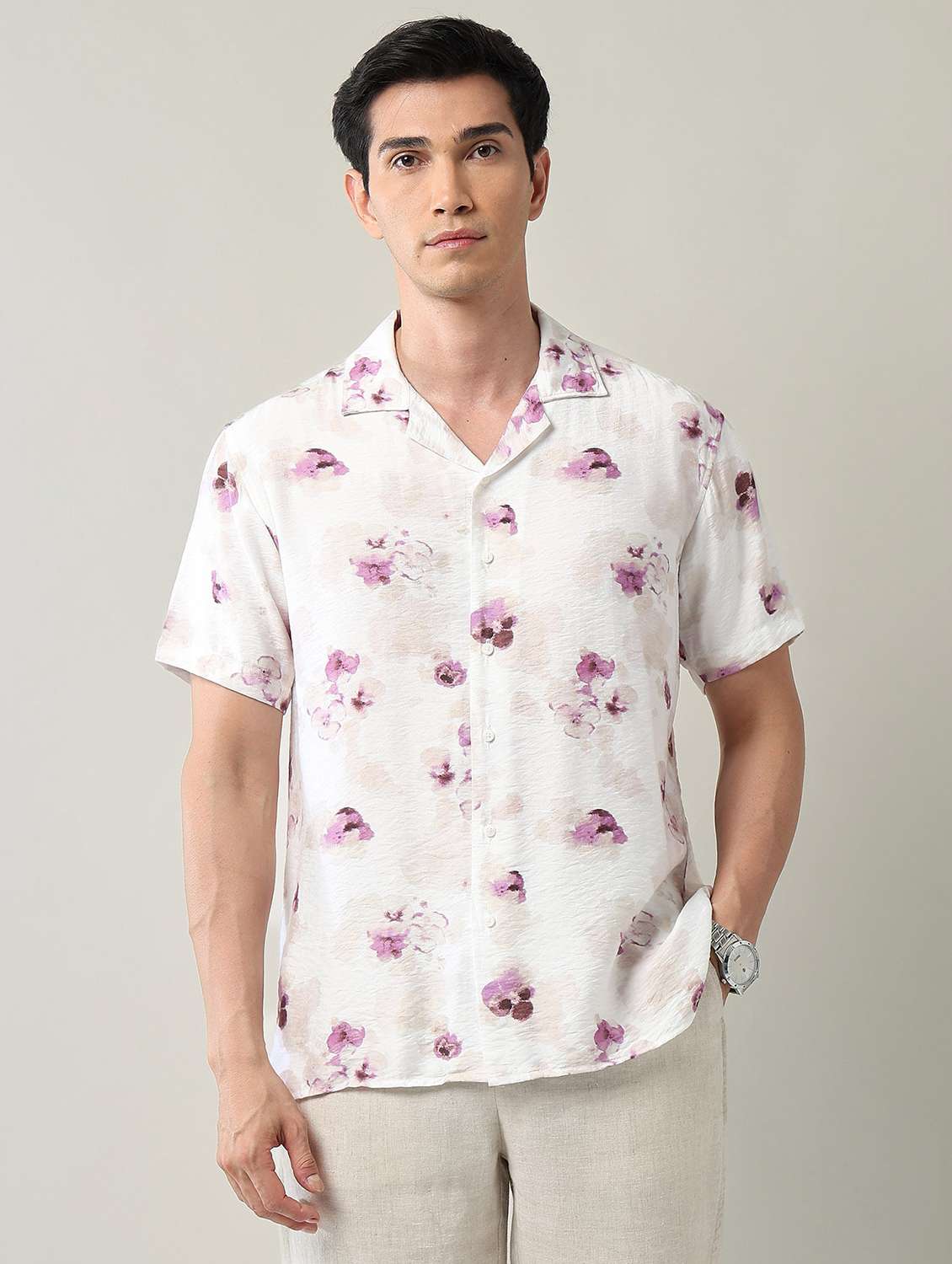men floral printed short sleeve regular fit casual shirt - 22231403 -  Standard Image - 1