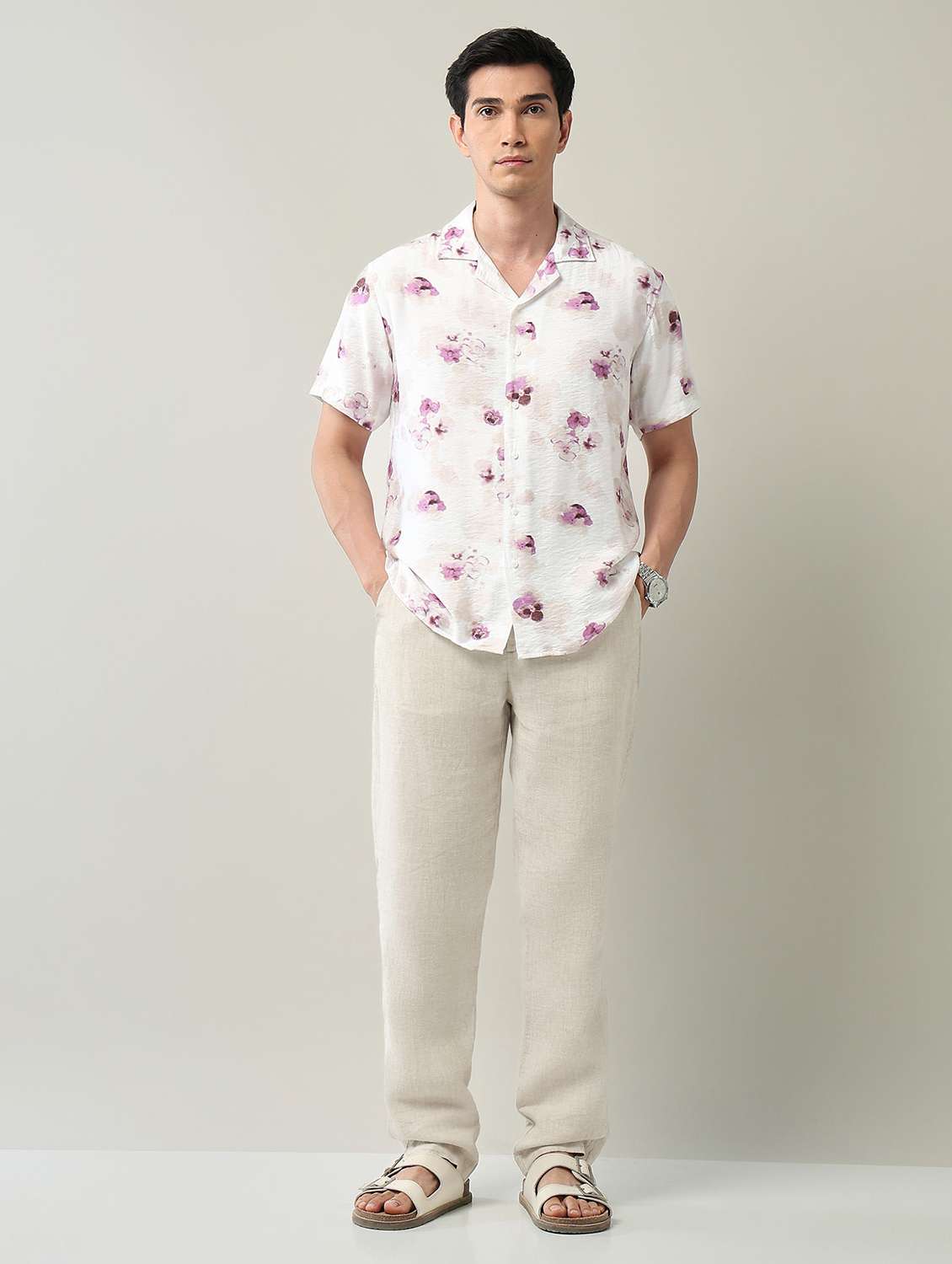 men floral printed short sleeve regular fit casual shirt - 22231403 -  Standard Image - 4