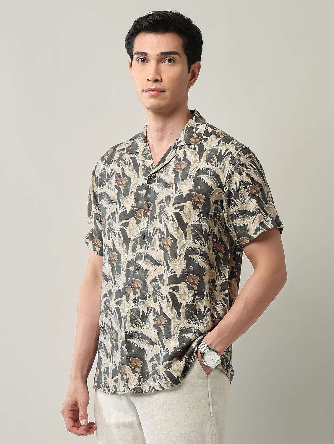 men printed short sleeve regular fit casual shirt - 22231404 -  Standard Image - 1