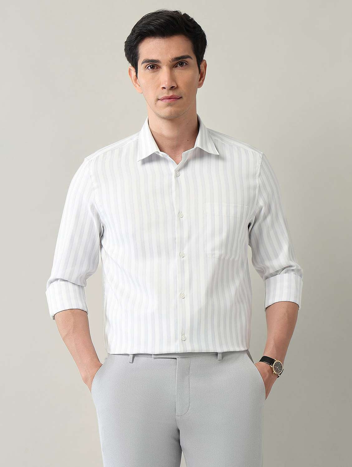 men striped long sleeve regular fit formal shirt - 22231405 -  Standard Image - 1