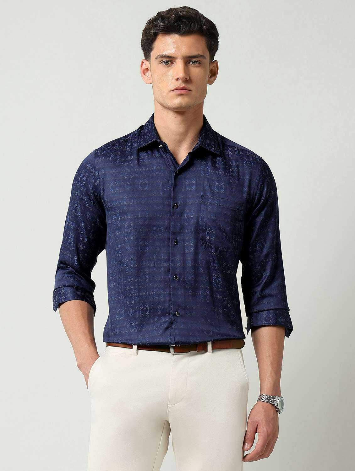 men printed long sleeve slim fit formal shirt - 22231407 -  Standard Image - 1