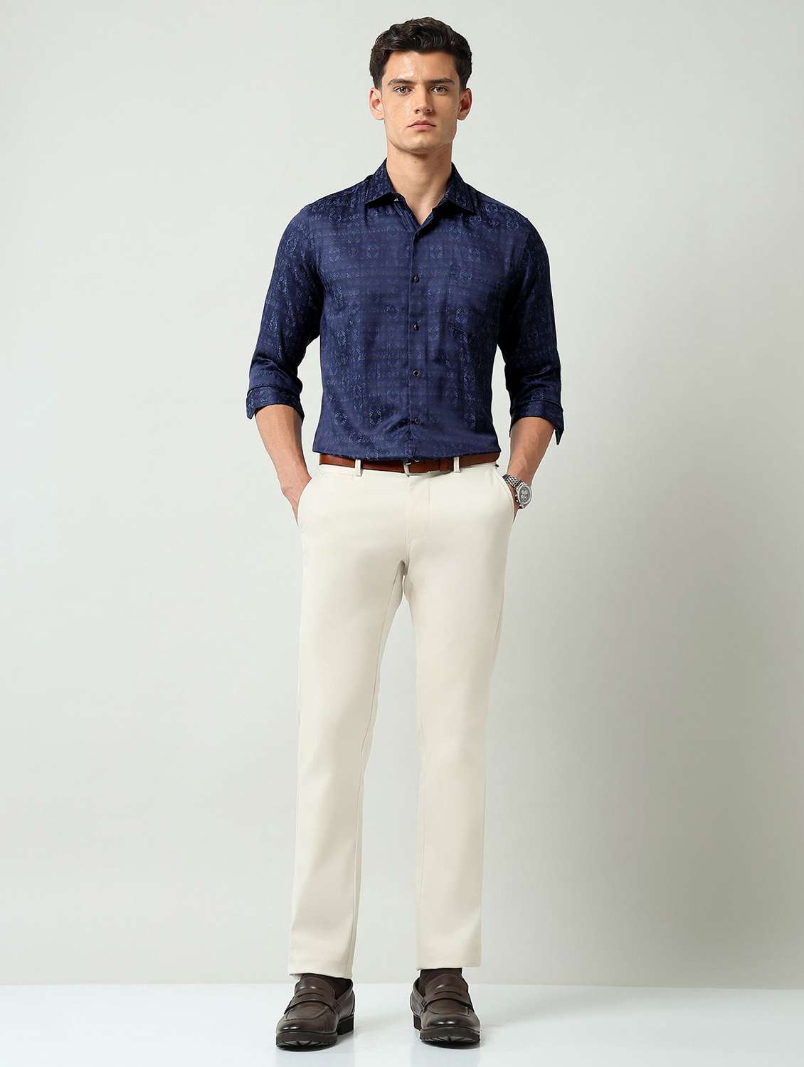 men printed long sleeve slim fit formal shirt - 22231407 -  Standard Image - 4