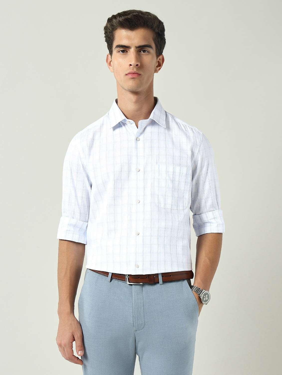 men self design long sleeve regular fit formal shirt - 22231415 -  Standard Image - 1