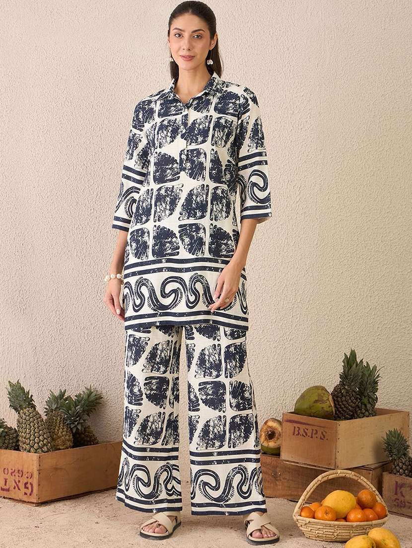 women printed three quarter sleeve co-ord set - 22231457 -  Standard Image - 1