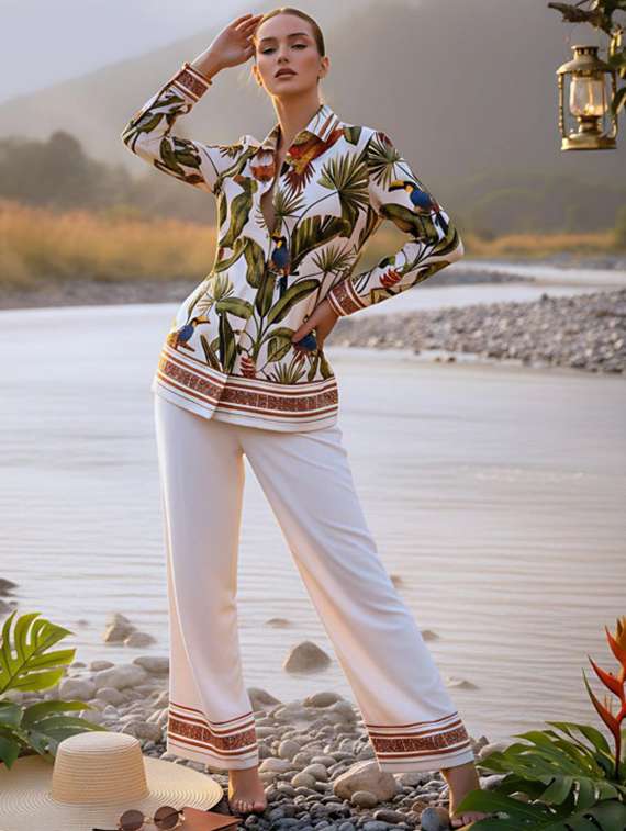 women printed shirt and trouser co-ord set - 22231460 -  Standard Image - 1